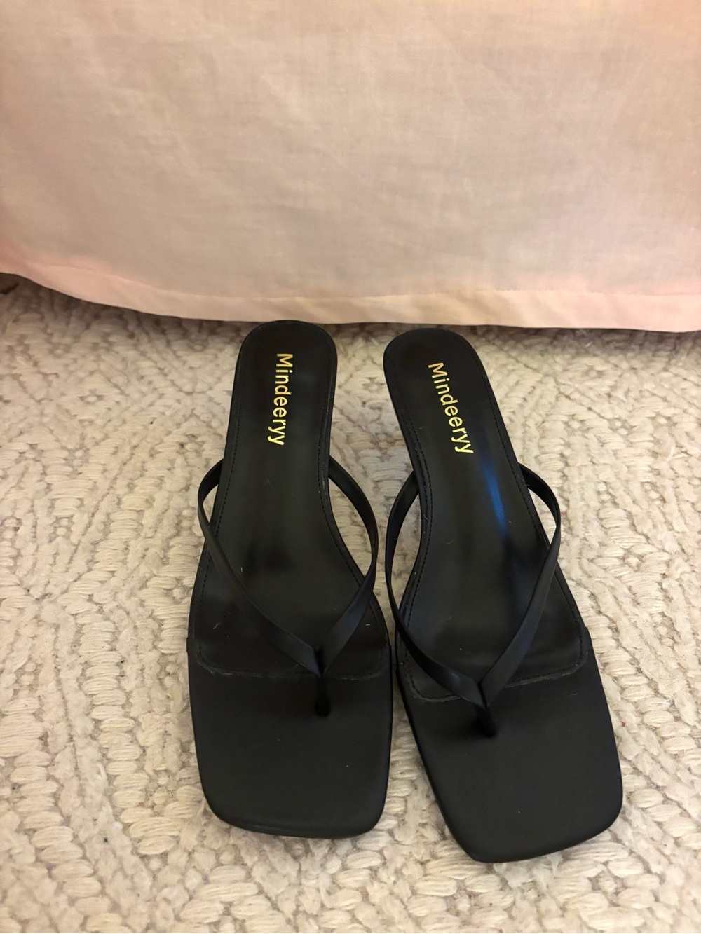 Black Square-Toe Thong Sandals for Women